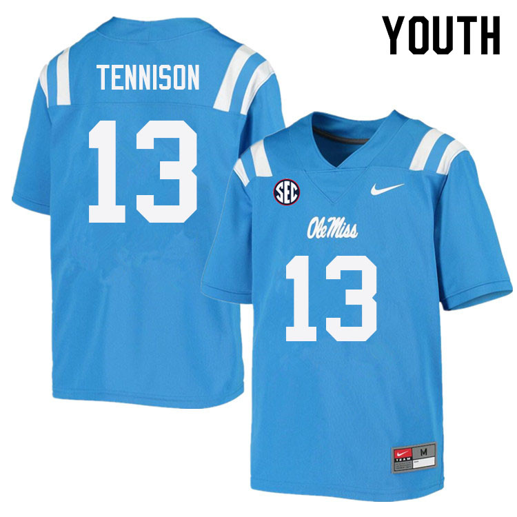 Youth #13 Ladarius Tennison Ole Miss Rebels College Football Jerseys Sale-Power Blue - Click Image to Close